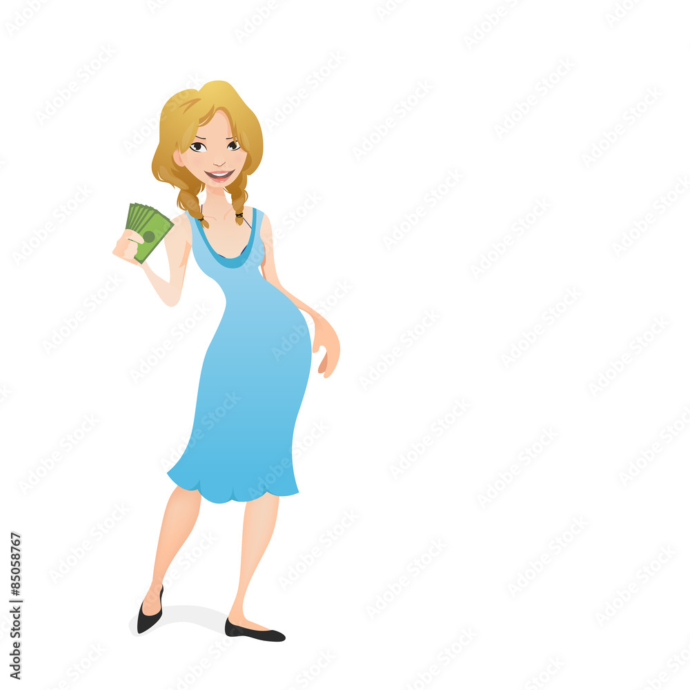 Girl holding cash Girl holding cash