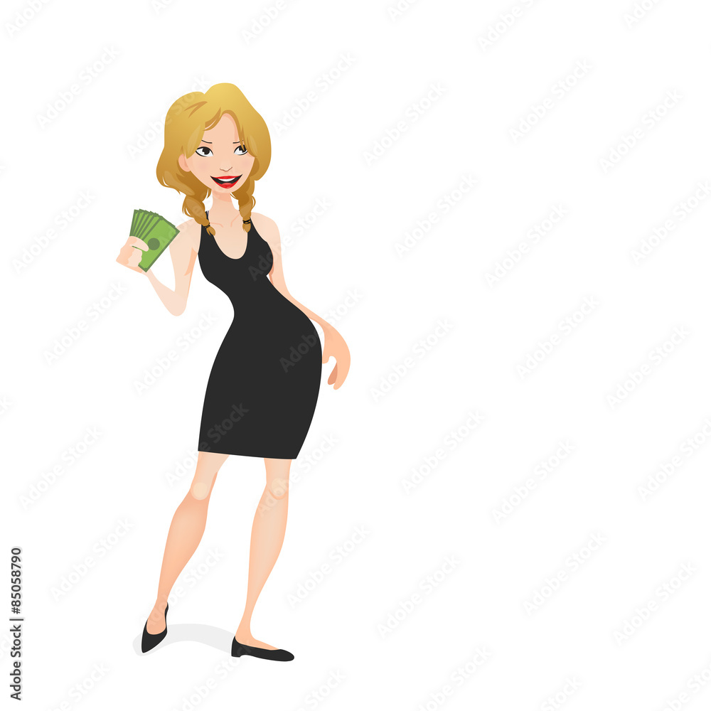 Girl holding cash Girl holding cash