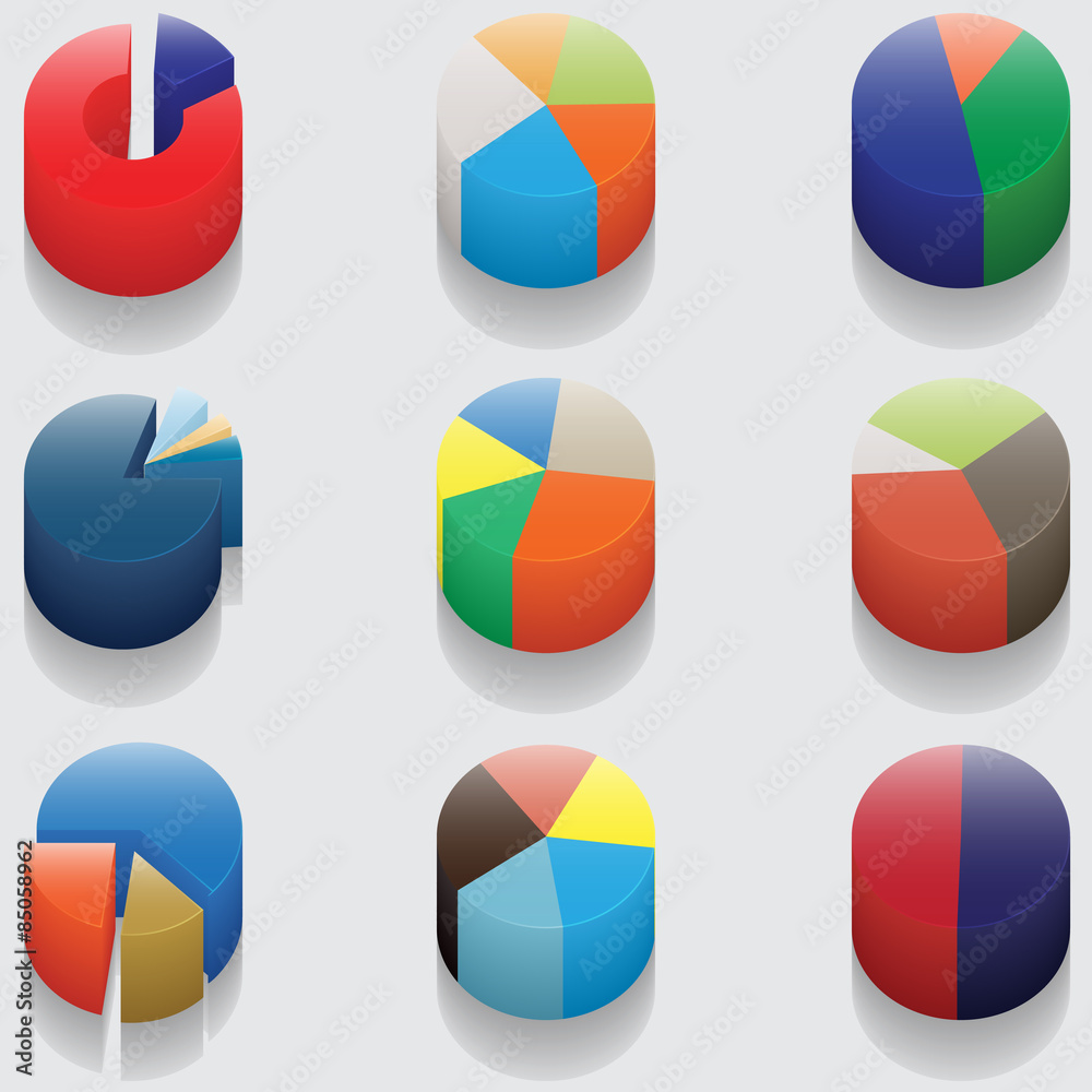 set of 3D pie charts. business items without numbers set of 3D pie charts. business items without numbers