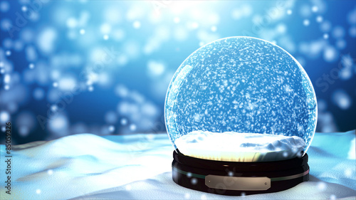 Christmas Snow globe Snowflake with Snowfall on Blue Background photo