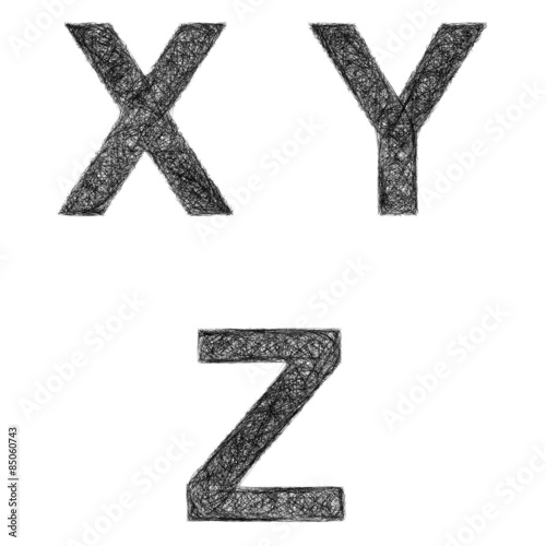 Line art font design set - letters X, Y, Z
