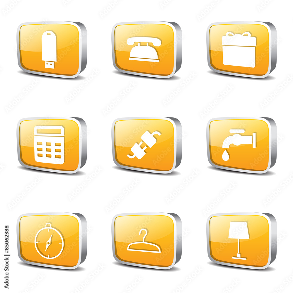 House Equipments Square Vector Yellow Icon Design Set House Equipments Square Vector Yellow Icon Design Set