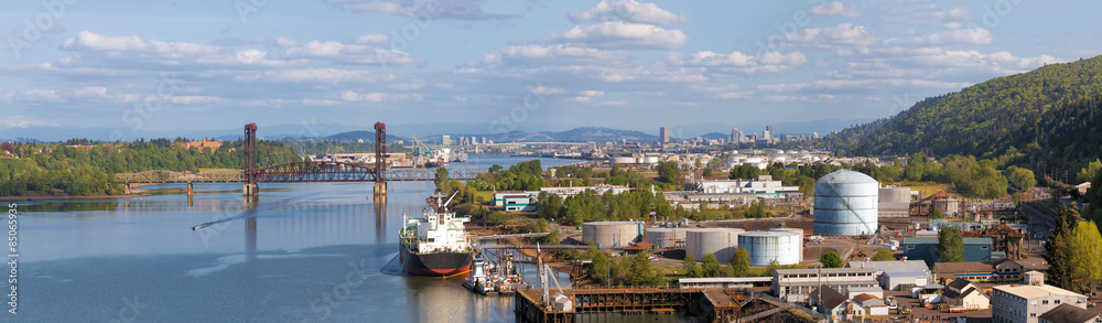 Portland Shipyard Along Willamette River Panorama