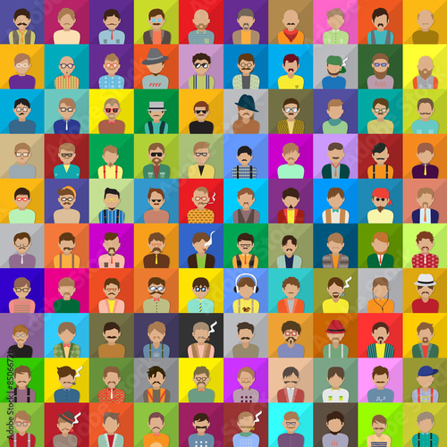 Flat Hipster People Icons Set - Isolated On Mosaic Background - Vector Illustration, Graphic Design
