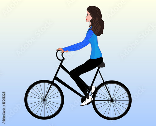 Fototapeta Naklejka Na Ścianę i Meble -  Beautiful young girl on a mountain bike, vector illustration