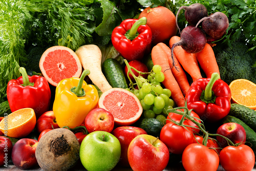 Composition with a variety of organic vegetables and fruits