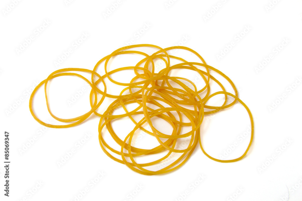 Yello rubber bands ball on a white background Yello rubber bands ball on a white background