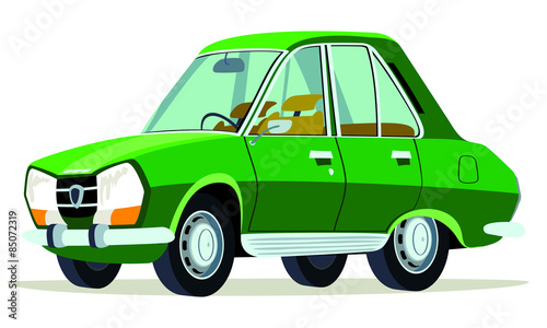 Caricatura Peugeot 504 sesan verde vista frontal y lateral