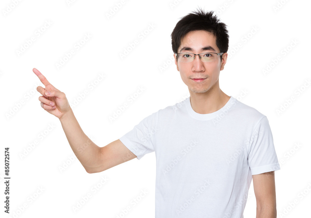 Young man with finger point up Young man with finger point up