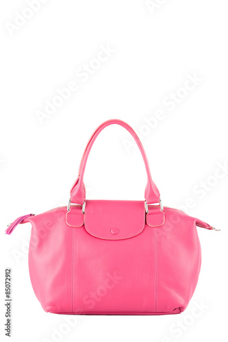 beautiful color of pink leather fashion hand bag isolated white