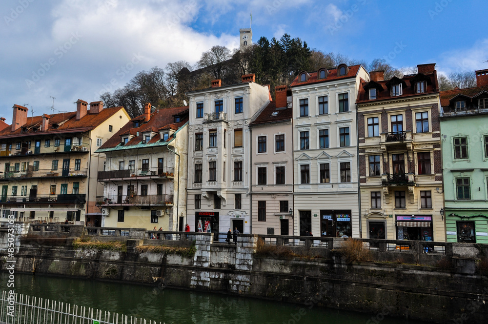 Old Town Embankment in Ljubljana City