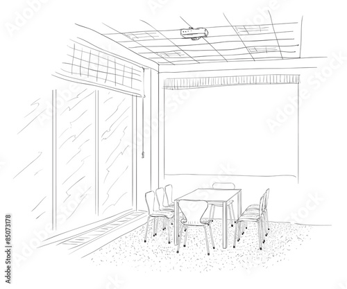 Interior sketch of the boardroom.