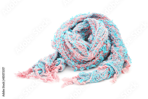 pink and blue scarf on white background