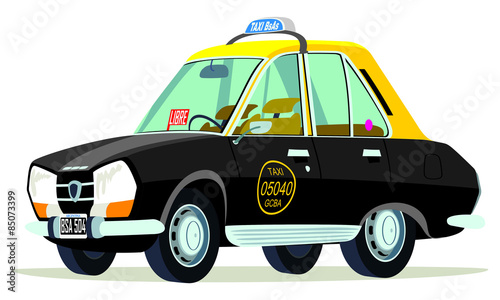 Caricatura Peugeot 504 taxi Buenos Aires vista frontal y lateral