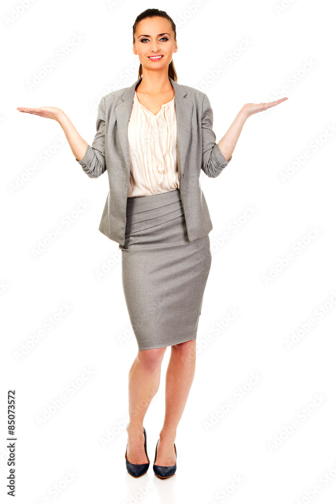 Businesswoman showing two empty hands.