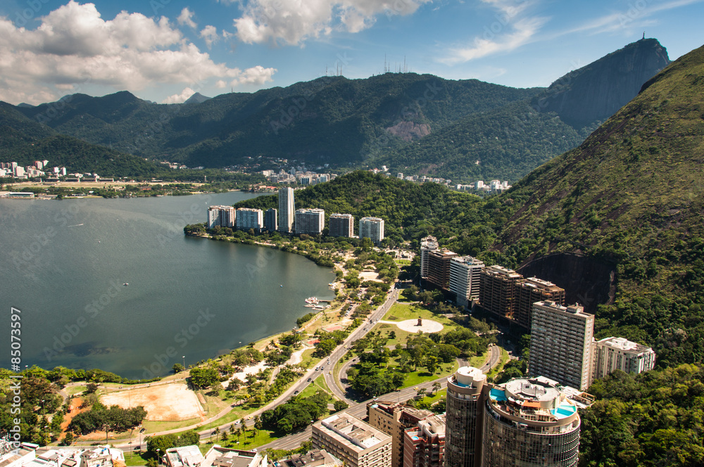 Rio de Janeiro Landscape with Mountains and Lagoon