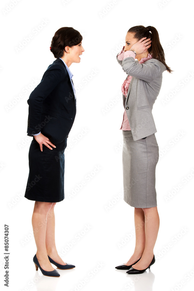 Businesswoman screaming on her partner. Businesswoman screaming on her partner.