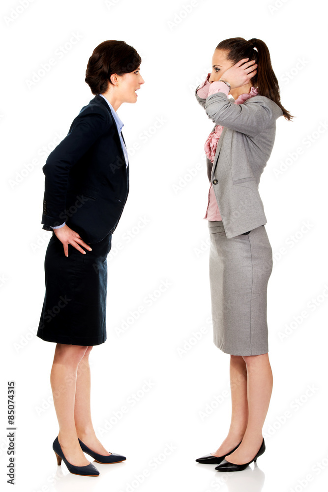 Businesswoman screaming on her partner. Businesswoman screaming on her partner.