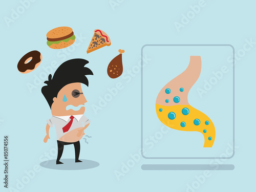 Man with stomachache after fastfood