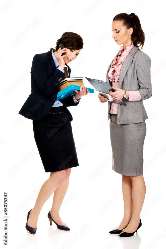 Two businesswomans discussing with eachother.