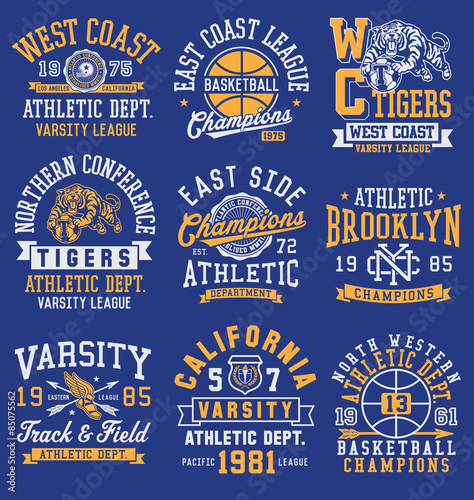 Athletic themed graphics, emblems and layout set