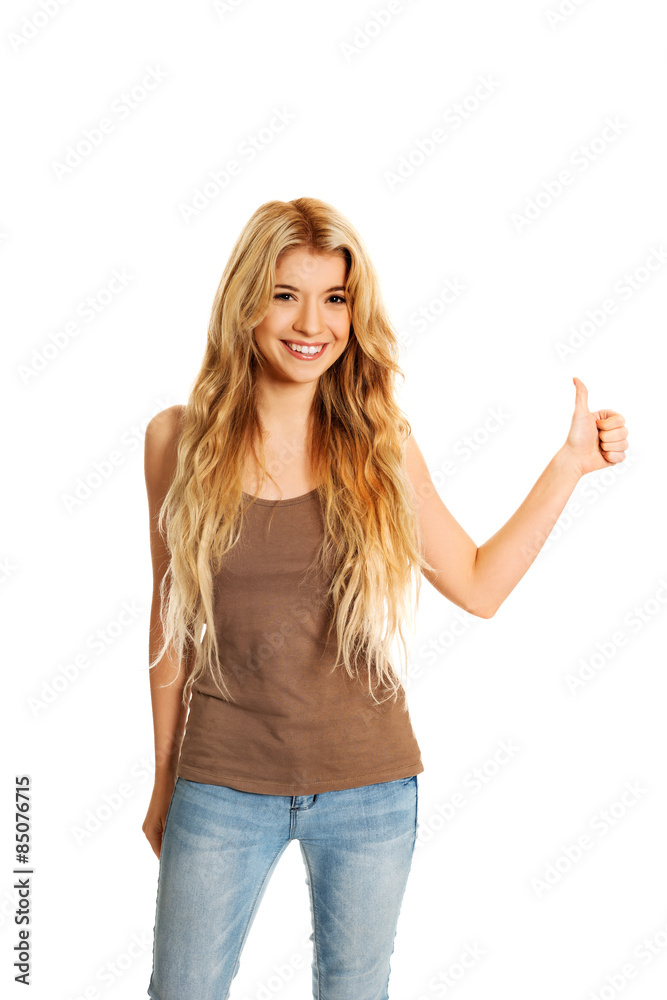 Student woman showing thumb up Student woman showing thumb up