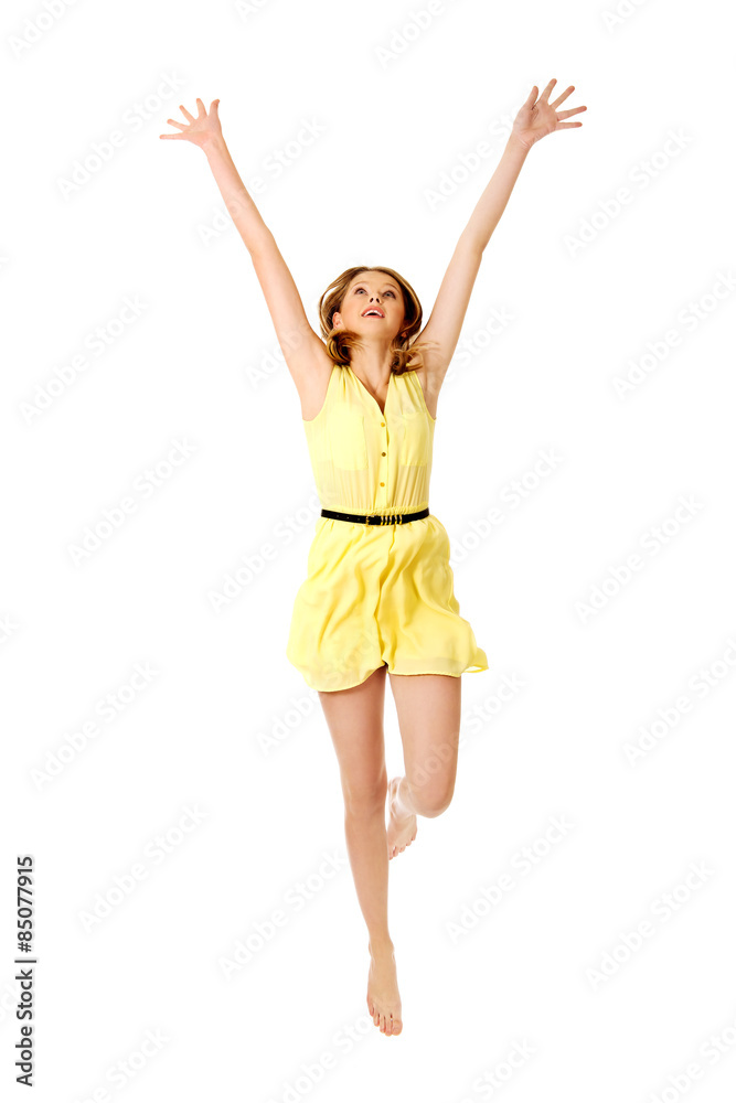 Young caucasian woman jumping