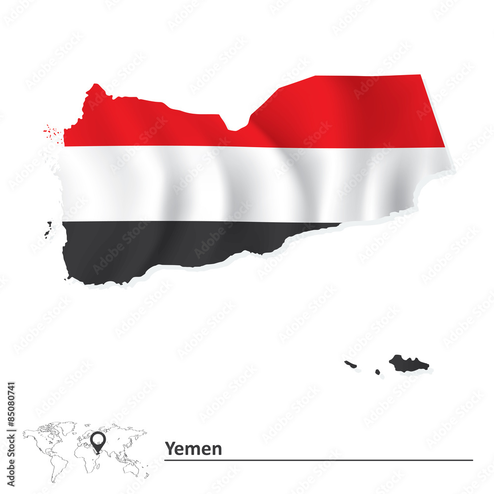 Fototapeta premium Map of Yemen with flag