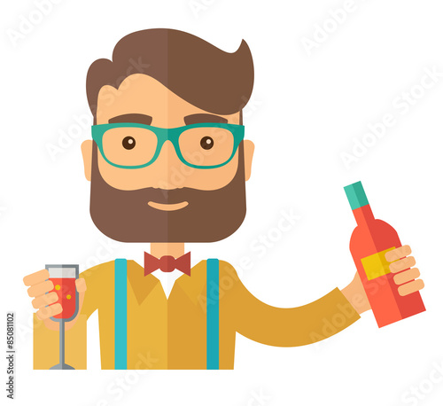 Bartender at the bar holding a drinks.
