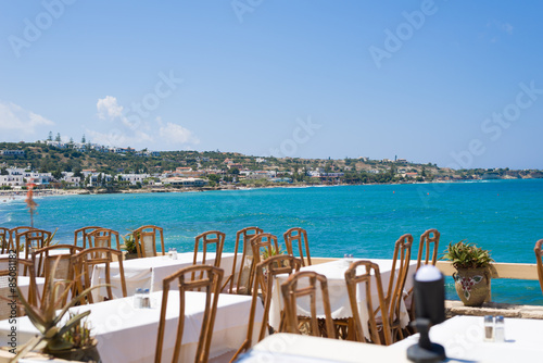 Landscape and seashore view from open air cafe