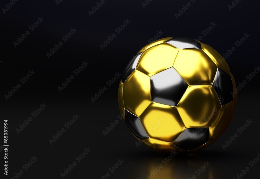 Naklejka premium Golden soccer ball with reflection