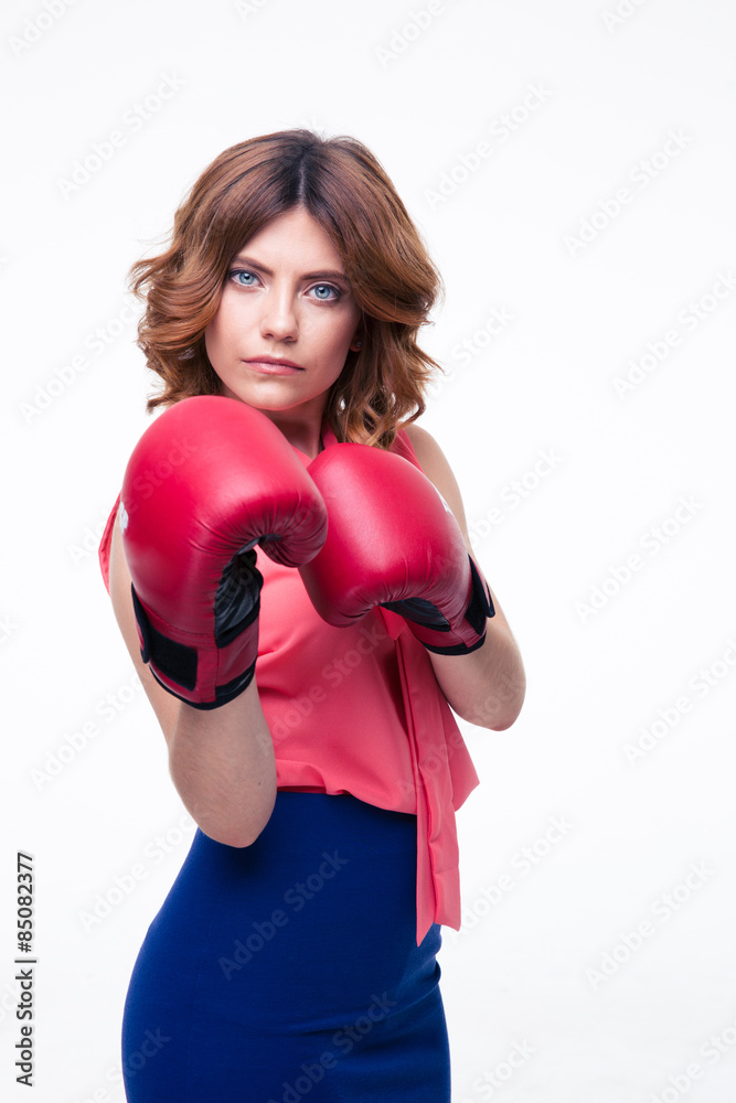 Charming elegant woman with boxing gloves