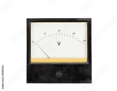 Vintage voltage meter isolated on white
