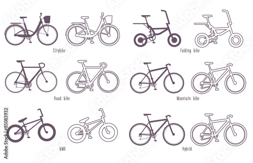 Set of illustrations different types bicycles