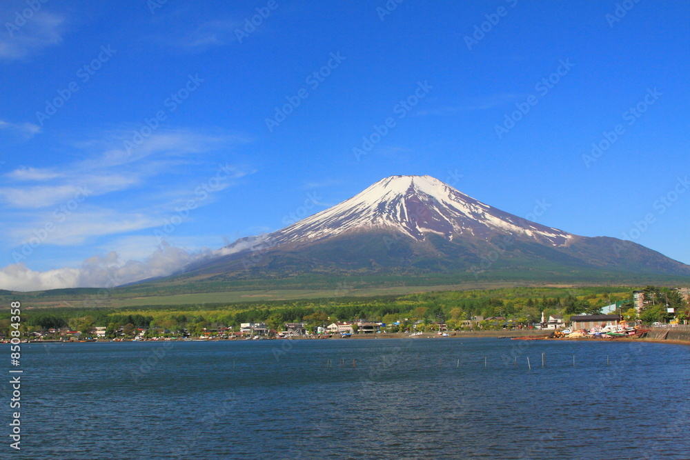 Beautiful Mt.Fuji mountain with clear blue sky from Lake Yamanakako, Japan