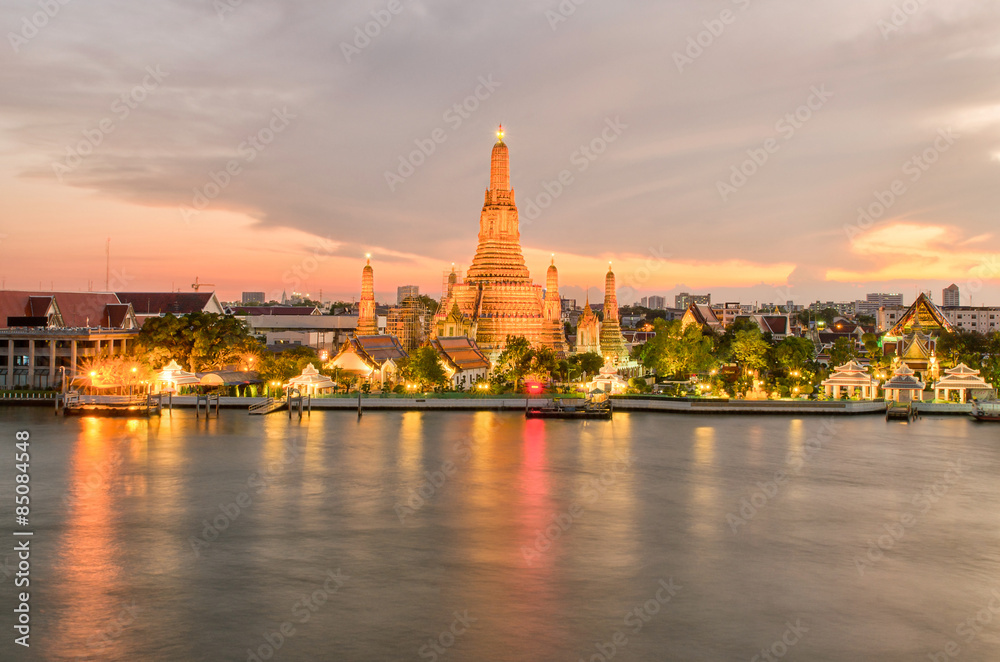 Wat Arun in night ,Bangkok city ,Thailand