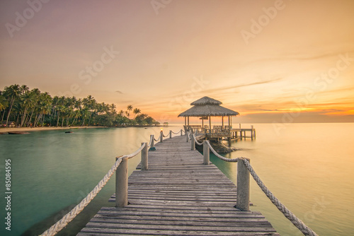 Photography Summer, Travel, Vacation and Holiday concept - Wooden pier betwe