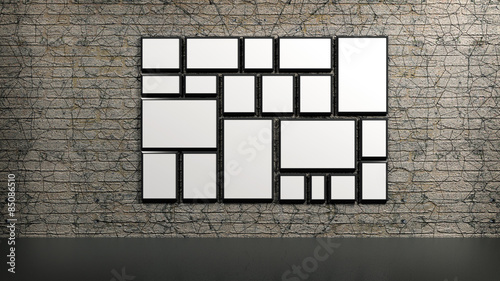 Poster and wallpainting on concrete grunge wall background