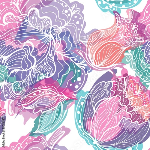 Vector Pattern with Magic Light Flowers