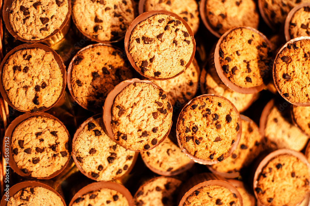 Chocolate chips cookies, close up. Chocolate chip cookies shot i Chocolate chips cookies, close up. Chocolate chip cookies shot i