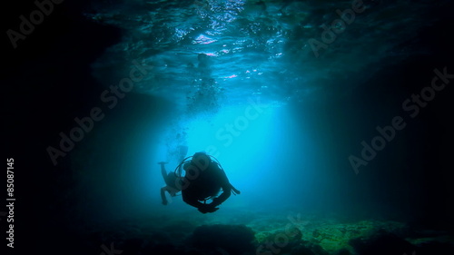Wallpaper Mural Scuba Divers Exploring an Underwater Cave Torontodigital.ca