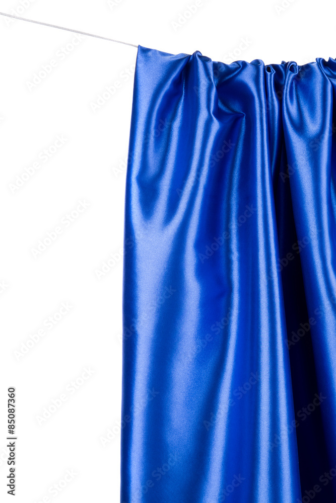 Blue silk cloth texture closeup.