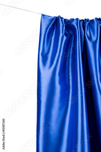 Blue silk cloth texture closeup.