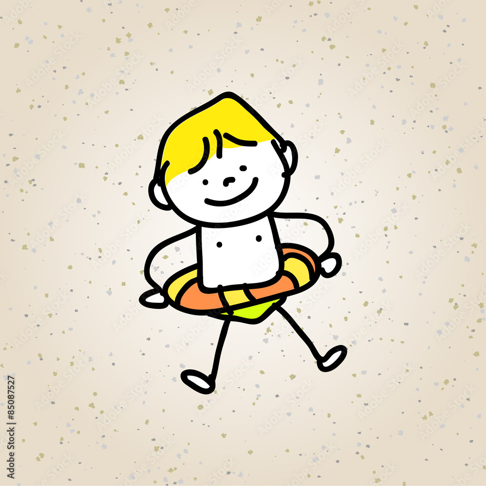 hand drawing happy kid swim summer hand drawing happy kid swim summer