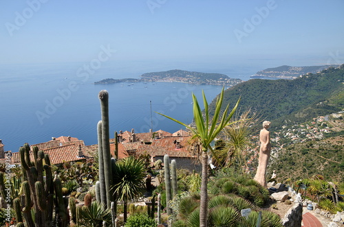 Photo View from the top of the Eze garden on the village, France