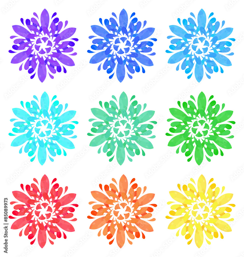 Watercolour pattern - Set of nine abstract flowers