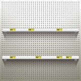 White Pegboard Background with shelves and price tags