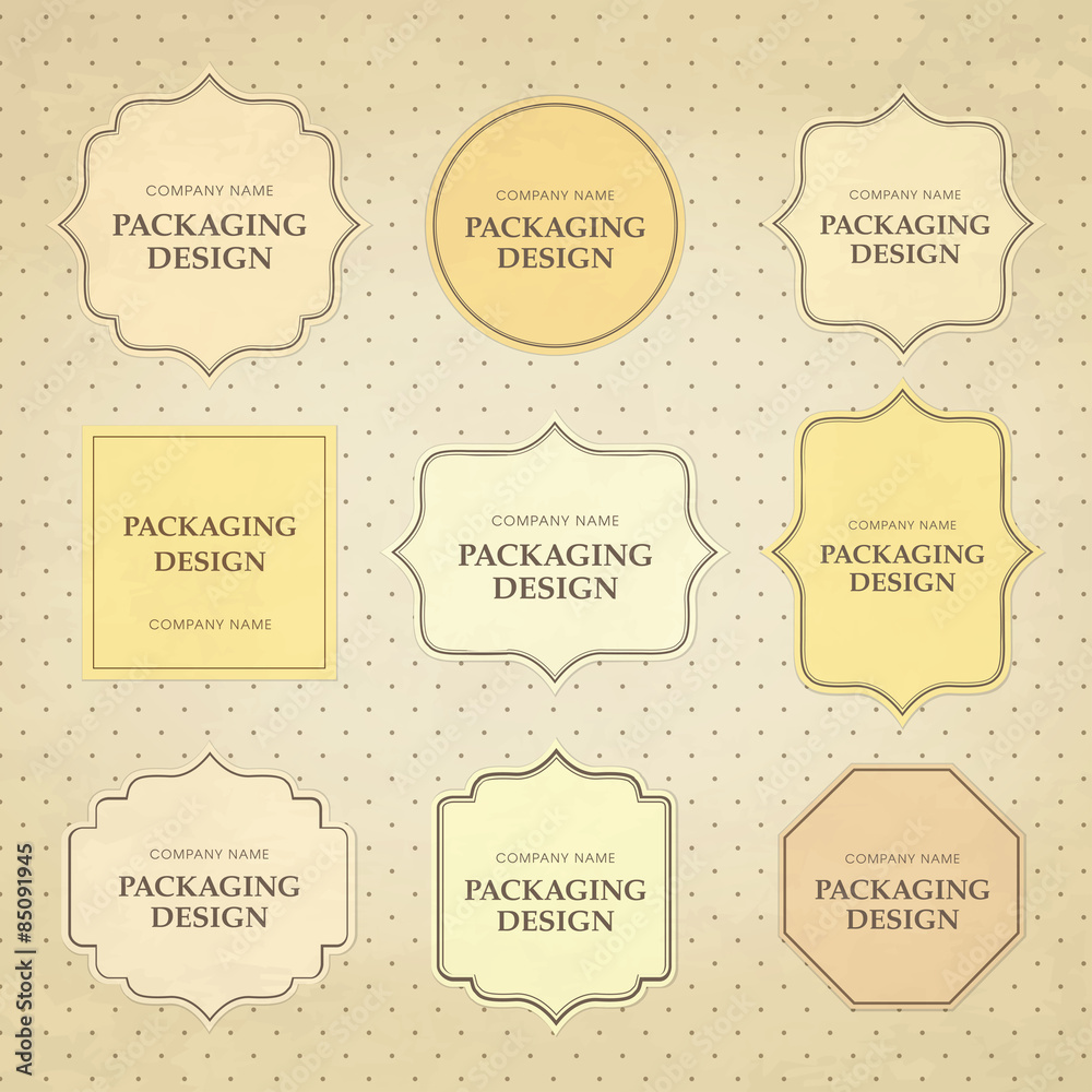 Packaging labels different shapes on the dot background Packaging labels different shapes on the dot background
