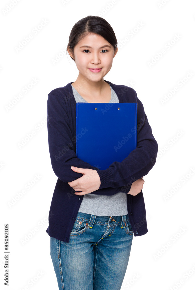 Young woman hold with clipboard