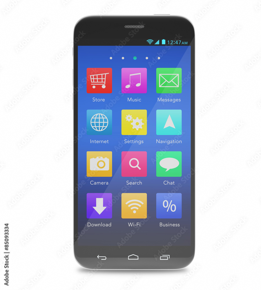 Smartphone touchscreen phone with applications on the screen Smartphone touchscreen phone with applications on the screen